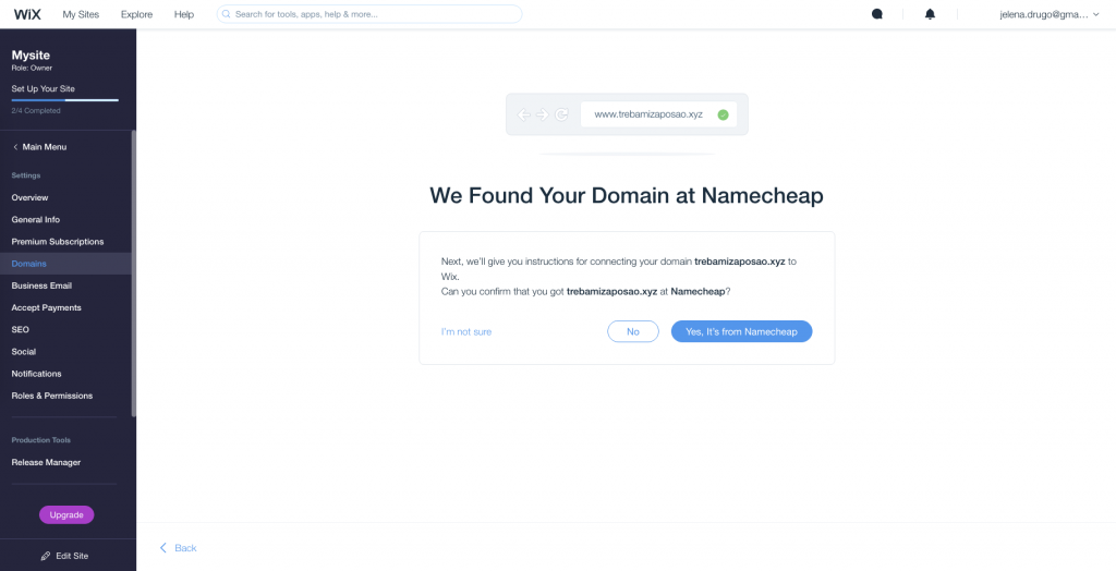 3. korak - Povezivanje web stranice sa domenom - Potvrđivanje da ste kupili domenu preko NameCheap-a - Slika 14