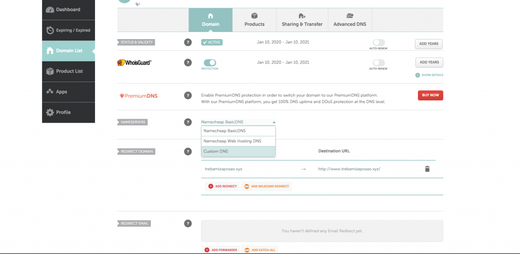 3. korak - Povezivanje web stranice sa domenom - NameCheap Dashboard / Nameservers / Promjena DNS-a - Slika 20